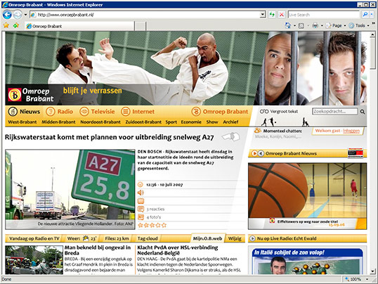 Omroep Brabant Homepage op 1024x768 pixels