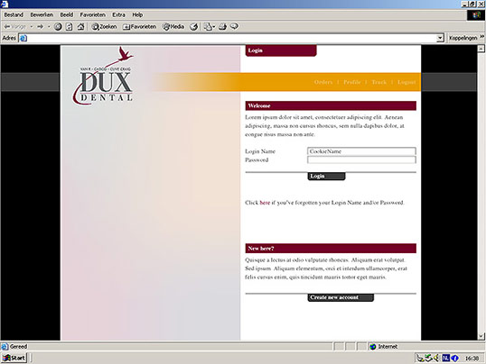 Dux Dental Inlogscherm