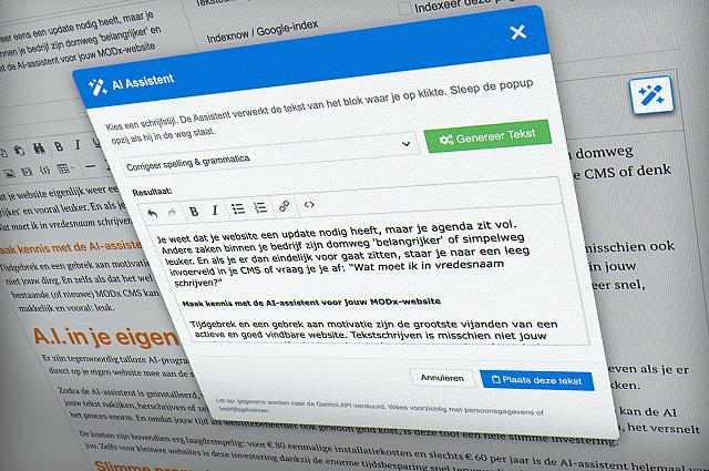 Een AI-Assistent voor je MODx CMS / Je weet dat je website eigenlijk weer eens een update nodig heeft, maar je agenda zit vol. Maak kennis met de AI-assistent voor jouw MODx-website