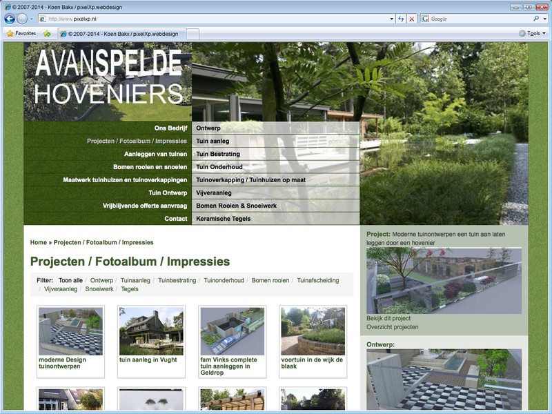 De projecten zijn te filteren op werkzaamheden