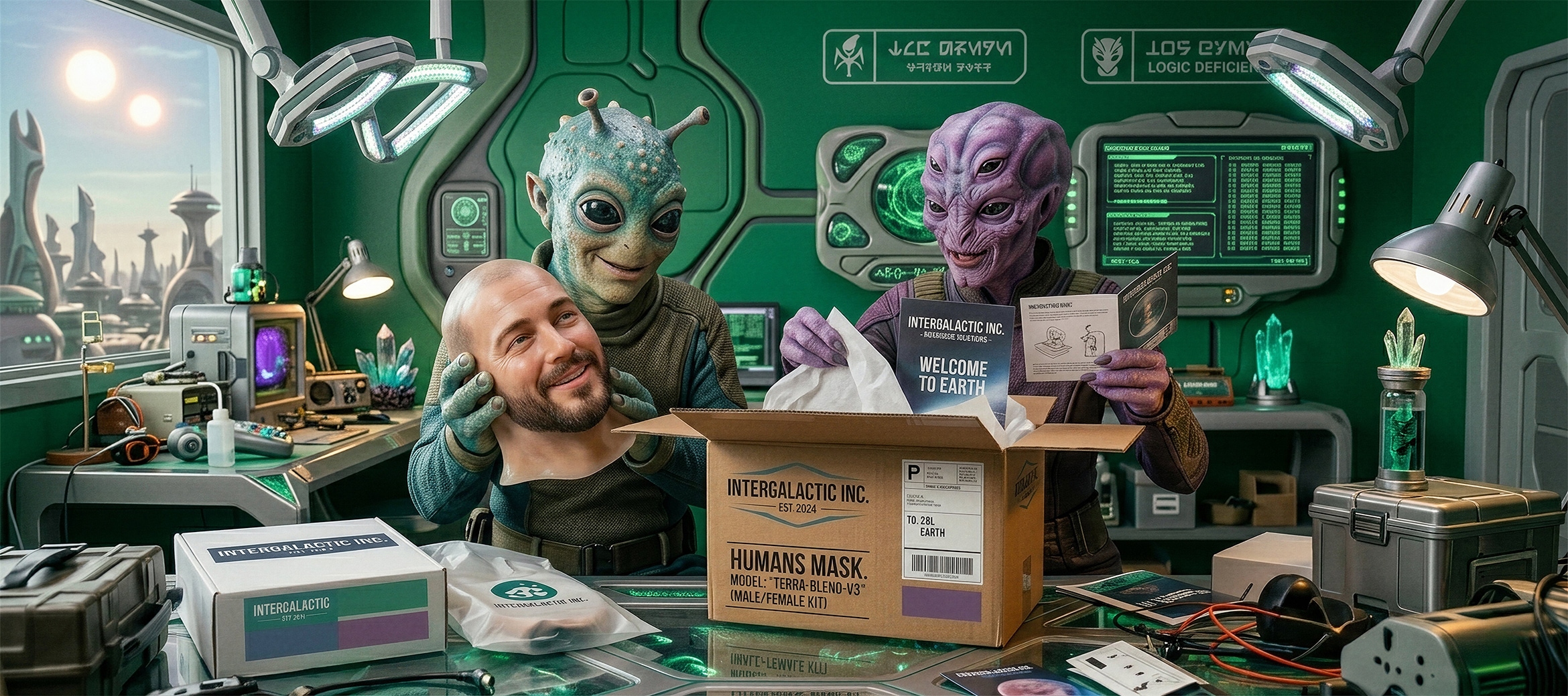 Gevonden worden in ChatGPT, Aliens unboxen een mensmasker